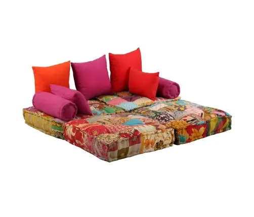 Divvietīgs Moduļu Pufs, Tekstilmozaīka, Audums Vidaxl