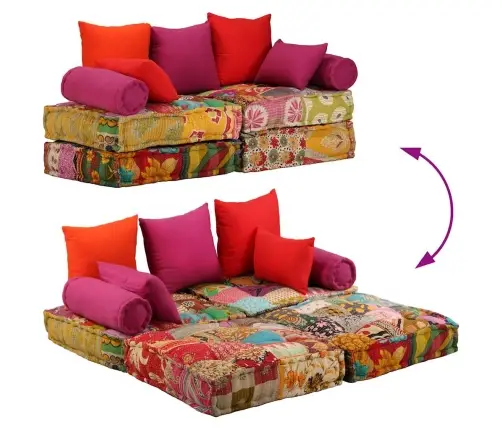 Divvietīgs Moduļu Pufs, Tekstilmozaīka, Audums Vidaxl