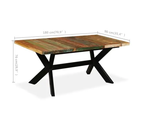 Valgomojo Stalas, Perdirbta Mediena Ir Kryžm. Plieno Rėmas, 180Cm