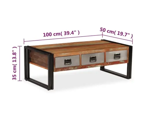 3 Sahtliga Kohvilaud Taastatud Puidust 100 X 50 X 35 Cm