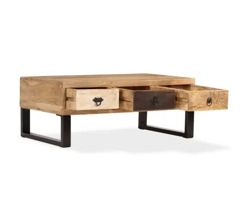 Kafijas Galdiņš, 90X50X35 Cm, 3 Atvilktnes, Mango Masīvkoks Vidaxl