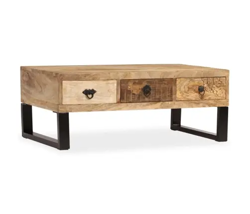 Kafijas Galdiņš, 90X50X35 Cm, 3 Atvilktnes, Mango Masīvkoks Vidaxl