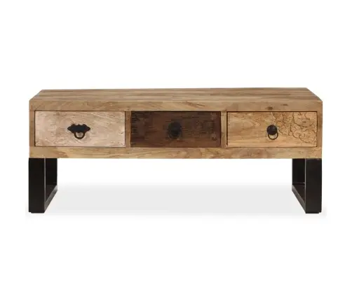 Kafijas Galdiņš, 90X50X35 Cm, 3 Atvilktnes, Mango Masīvkoks Vidaxl