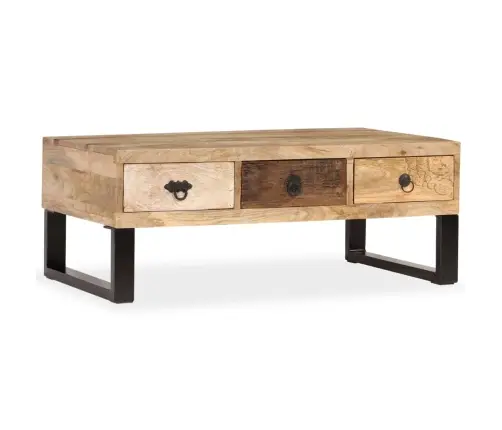 Kafijas Galdiņš, 90X50X35 Cm, 3 Atvilktnes, Mango Masīvkoks Vidaxl