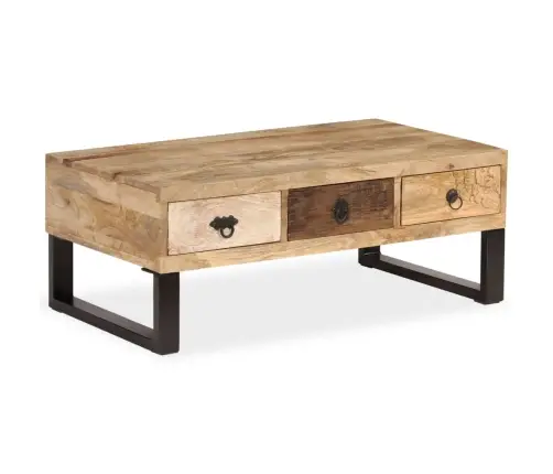 Kafijas Galdiņš, 90X50X35 Cm, 3 Atvilktnes, Mango Masīvkoks Vidaxl