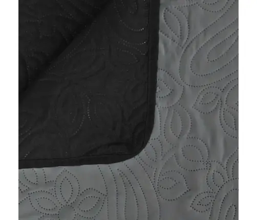 Gultas Pārklājs, 170X210 Cm, Divpusējs, Stepēts, Pelēks, Melns Vidaxl