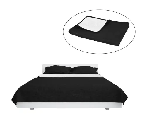 Gultas Pārklājs, 220X240Cm, Divpusējs, Stepēts, Melns Un Balts Vidaxl