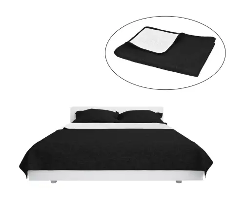 Gultas Pārklājs, 230X260 Cm, Divpusējs, Stepēts, Melns Un Balts Vidaxl