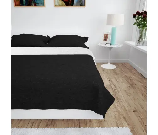 Gultas Pārklājs, 230X260 Cm, Divpusējs, Stepēts, Melns Un Balts Vidaxl