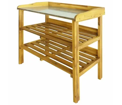 Persodinimo Stalas Su 2 Lentynomis, Akacijos Mediena Su Cinku