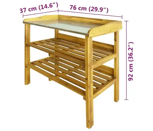 Persodinimo Stalas Su 2 Lentynomis, Akacijos Mediena Su Cinku