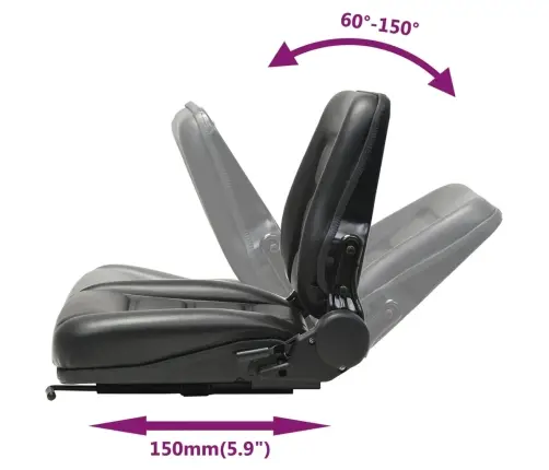 Krautuvo Ir Traktoriaus Sėdynė Su Reguliuojamu Atlošu, Juoda