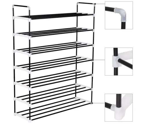 Stovas Batams, 7 Lentynos, Metalinis Ir Plastikinis, Juodas