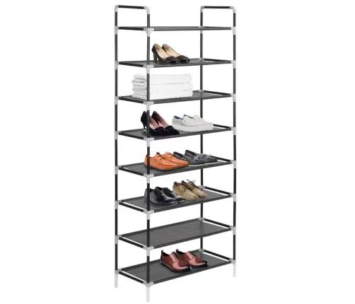 Apavu Skapis, 8 Plaukti, Metāls, Neausts Audums, Melns Vidaxl