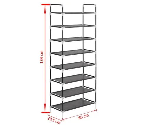 Apavu Skapis, 8 Plaukti, Metāls, Neausts Audums, Melns Vidaxl