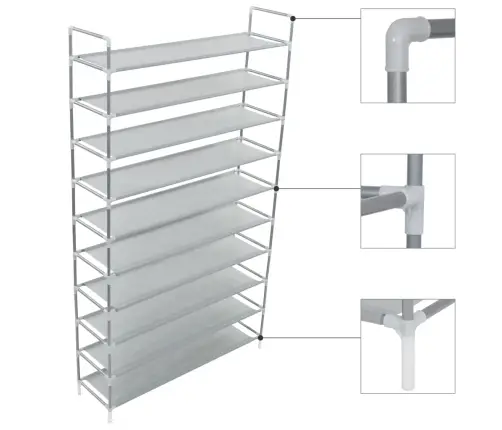 Apavu Skapis, 10 Plaukti, Metāls, Neausts Audums, Sudraba Krāsā Vidaxl