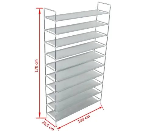 Apavu Skapis, 10 Plaukti, Metāls, Neausts Audums, Sudraba Krāsā Vidaxl