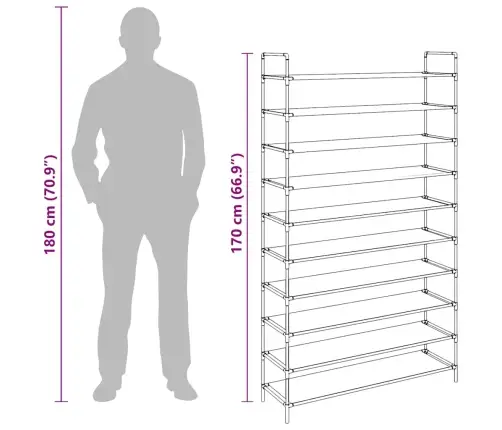 Apavu Skapis, 10 Plaukti, Metāls, Neausts Audums, Sudraba Krāsā Vidaxl
