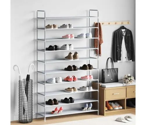 Apavu Skapis, 10 Plaukti, Metāls, Neausts Audums, Sudraba Krāsā Vidaxl