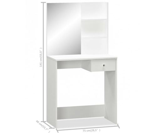 Kosmetinis Staliukas, Baltas, 75X40X141cm Apdirbta Mediena