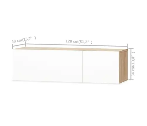 Televizoriaus Spintelė, Balta/Ąžuolo, 120X40X34cm Mediena Televizoriaus Spintelė, Balta/Ąžuolo, 120X40X34cm Mediena
