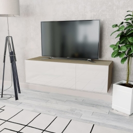 Tv Skapītis, Inženierijas Koks, Spīdīgi Balta, Ozolkoka Krāsa Vidaxl