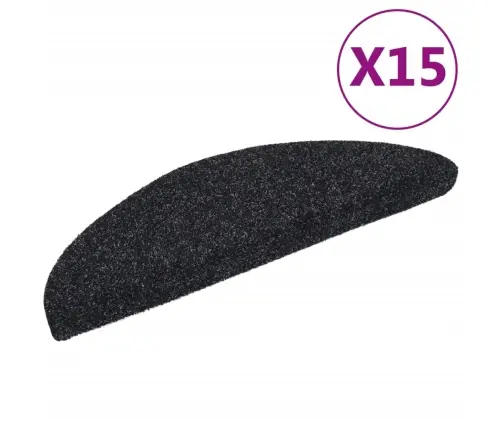 Kāpņu Paklājiņi, Pašlīmējoši, 15 Gab., 56X17X3 Cm, Melni, Pusapaļi Vidaxl