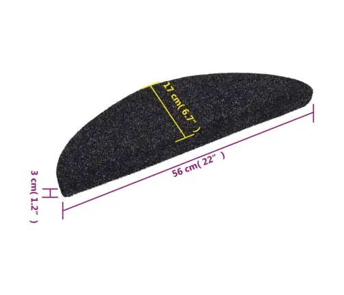 Kāpņu Paklājiņi, Pašlīmējoši, 15 Gab., 56X17X3 Cm, Melni, Pusapaļi Vidaxl