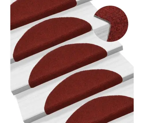 Kāpņu Paklājiņi, Pašlīmējoši, 15 Gab., 56X17X3 Cm, Bordo Sarkani, Pusapaļi Vidaxl