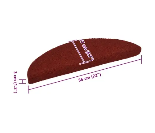Kāpņu Paklājiņi, Pašlīmējoši, 15 Gab., 56X17X3 Cm, Bordo Sarkani, Pusapaļi Vidaxl