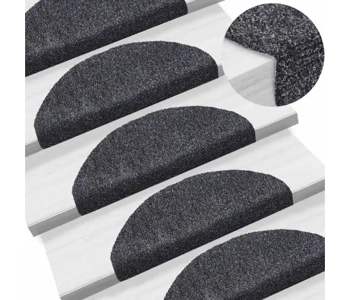 Laiptų Kilimėliai, Lipnūs, 15 Vnt., 65X21X4 cm Tamsiai Pilki, Pusapvaliai, Dideli