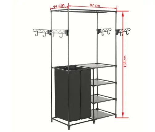 Drēbju Pakaramais, 87X44X158 Cm, Neausts Audums, Tērauds, Melns Vidaxl
