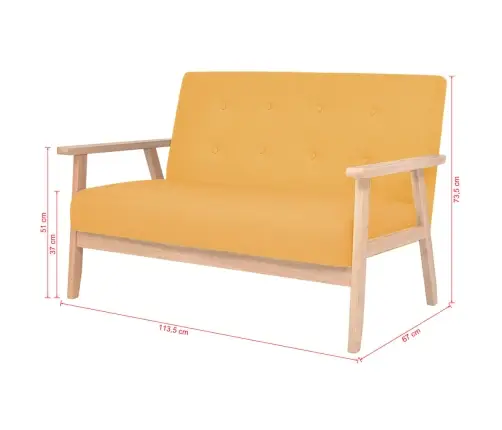 Dīvānu Komplekts, 3 Gab., Dzeltens Audums Vidaxl