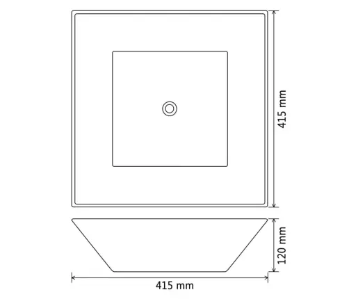 Praustuvas, Keramika, Kvadratinis, Juodas, 41,5X41,5X12Cm