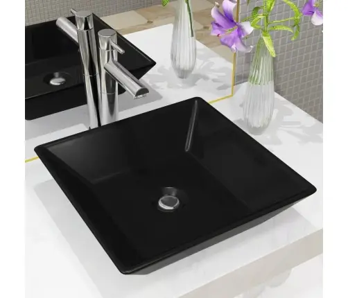 Praustuvas, Keramika, Kvadratinis, Juodas, 41,5X41,5X12Cm