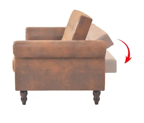 Diivanvoodi 2-Kohaline Käetugedega, Kunstseemisnahast, Pruun