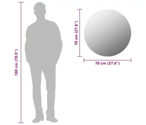 Seinapeegel, 70 cm Ümmargune, Klaasist