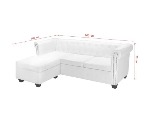 Stūra Dīvāns Chesterfield, Balta Mākslīga Zamšāda Vidaxl