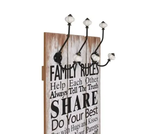 Drēbju Pakaramais Family Rules, 120X40 Cm, 6 Āķīši  Vidaxl