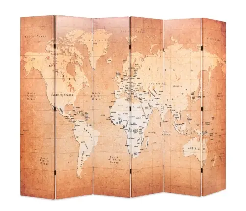 Istabas Aizslietnis, 228X170 Cm, Saliekams, Pasaules Karte Vidaxl