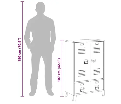 Drēbju Skapis, Metāls, 67X35X107 Cm, Industriāls Stils, Melns Vidaxl
