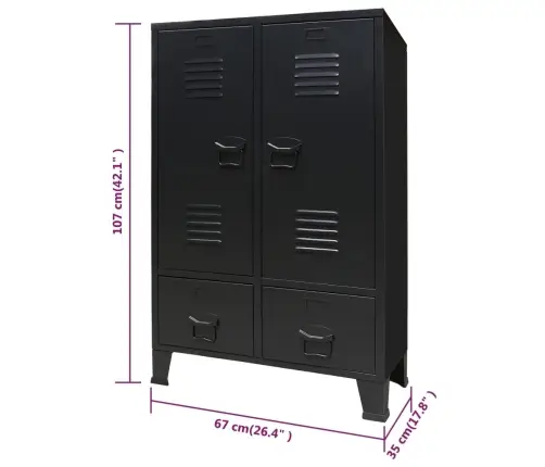 Drēbju Skapis, Metāls, 67X35X107 Cm, Industriāls Stils, Melns Vidaxl