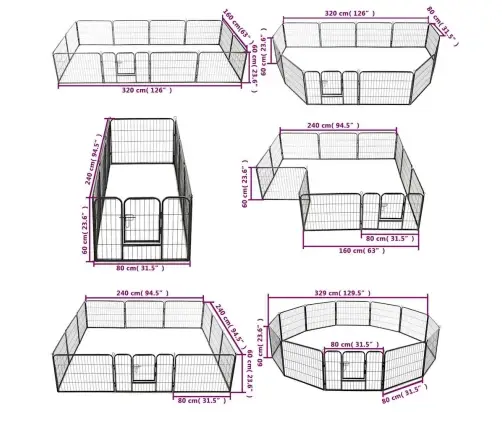 Šunų Aptvaras, 12 Dalių, Plienas, 80X60cm Juodas