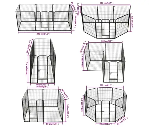Nožogojums Suņiem, 8 Paneļi, 80X100 Cm, Tērauds, Melns Vidaxl