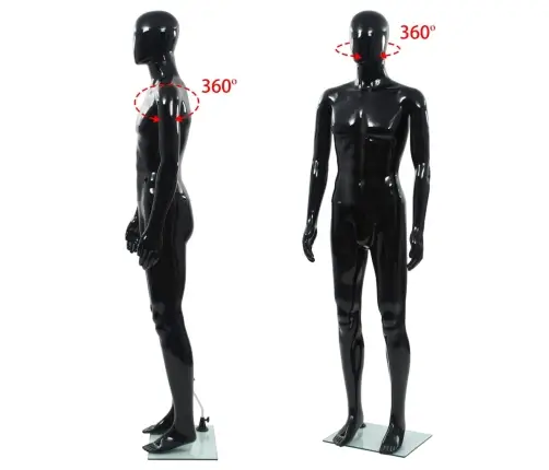 Vīriešu Manekens, Pilna Auguma, Stikla Pamatne, 185 Cm, Melns  Vidaxl