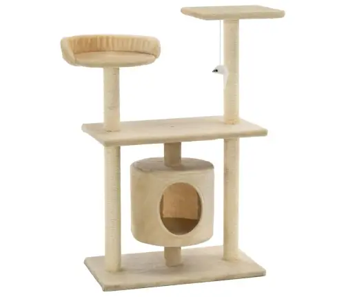 Kaķu Māja Ar Sizala Stabiem Nagu Asināšanai, 95 Cm, Bēša Vidaxl