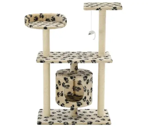 Kaķu Māja, Stabi Nagu Asināšanai, 95 Cm, Bēša Ar Ķepu Apdruku Vidaxl