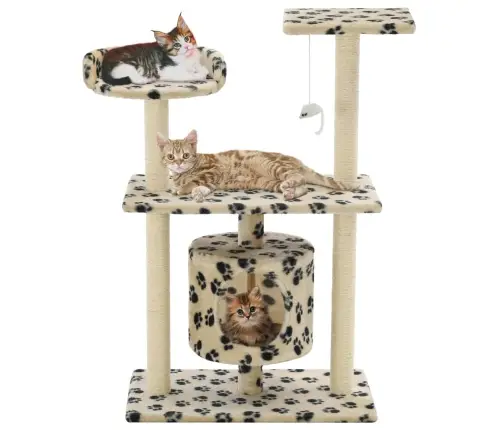 Kaķu Māja, Stabi Nagu Asināšanai, 95 Cm, Bēša Ar Ķepu Apdruku Vidaxl