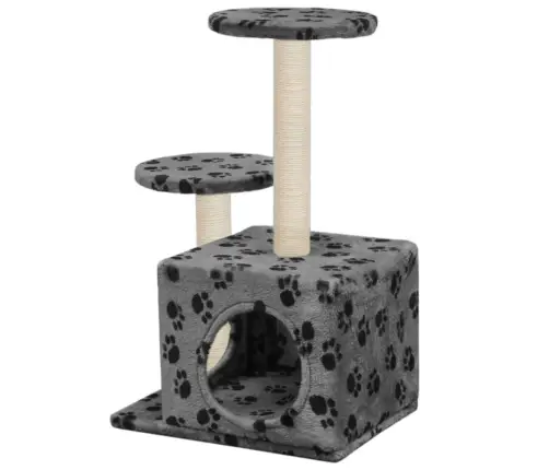 Kaķu Māja, Stabi Nagu Asināšanai, 60 Cm, Pelēka Ar Ķepu Apdruku Vidaxl