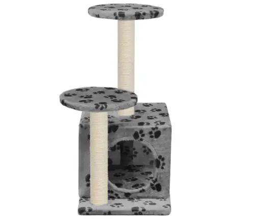 Kaķu Māja, Stabi Nagu Asināšanai, 60 Cm, Pelēka Ar Ķepu Apdruku Vidaxl